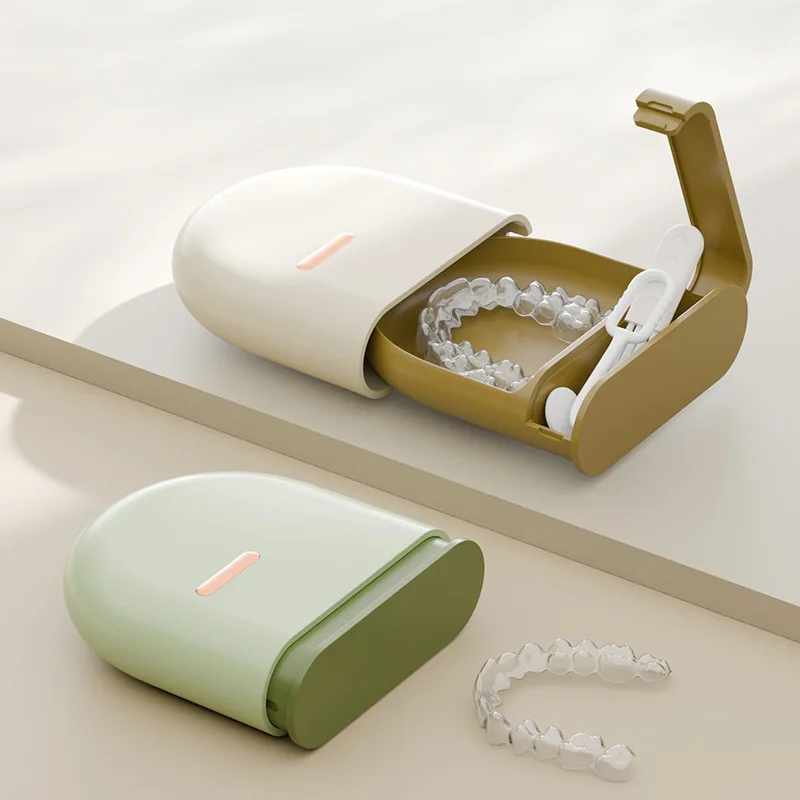 Portable 1PC Denture Storage Box Orthodontic Invisible Aligner Storage Box for Denture Mouth Guard Teeth Appliance Dustproof