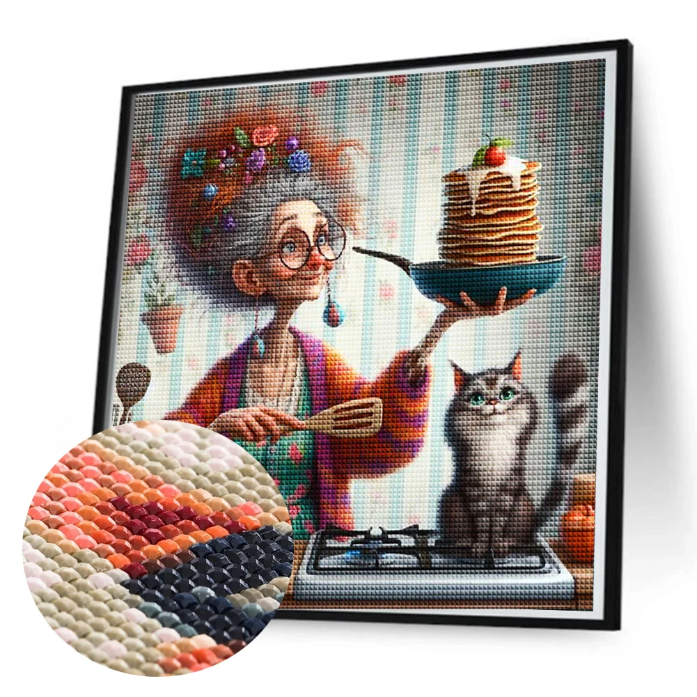 Felice e divertente nonna che cucina fai da te pittura diamante ritratto nuovo 2024 diamante pieno ricamo mosaico fatto a mano per la decorazione