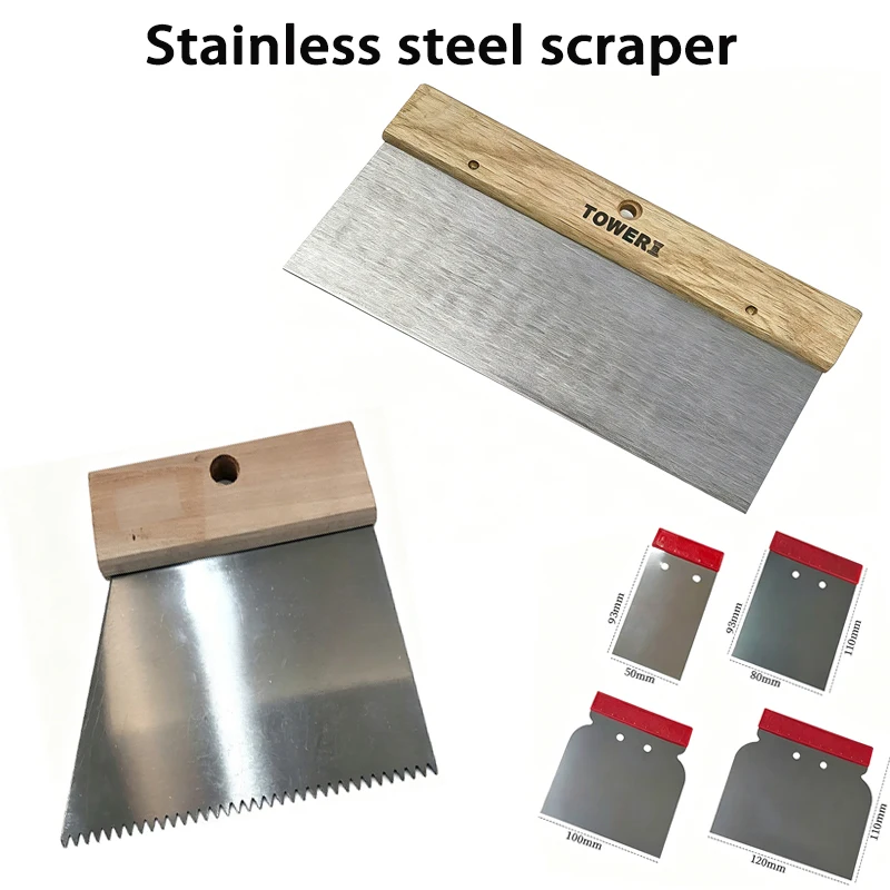 

Wooden Handle Stainless Steel Flat Mouth Scraper Trapezoidal Oblique Mouth Scraper Small Scraper Putty Cement PaintScraping Glue
