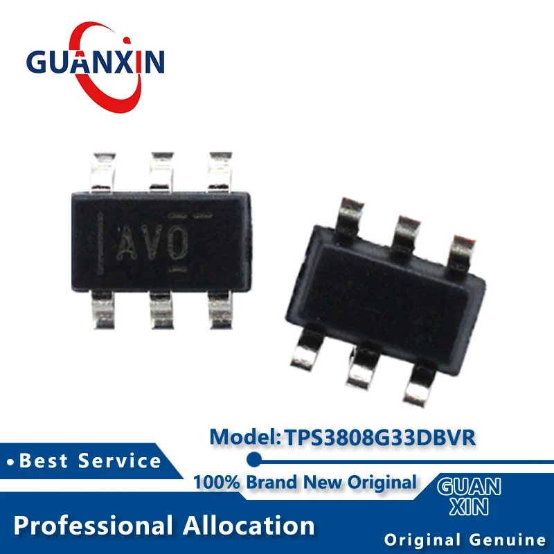 

100% New Electronic TPS3808G33DBVR TPS3808G33DBVT Marking AV0 SOT-23-6 TPS3808G33