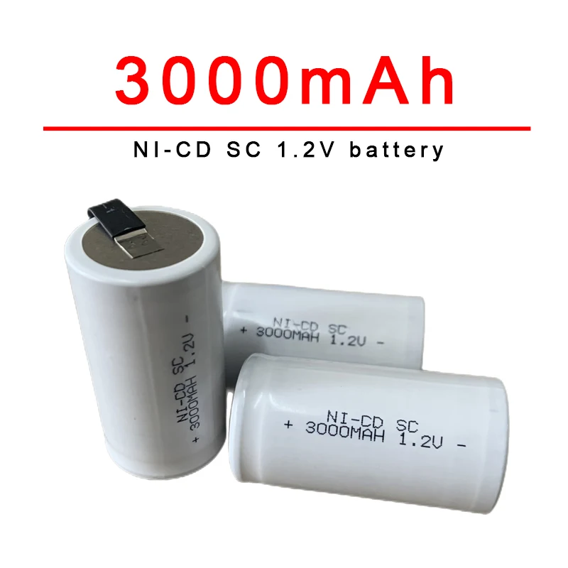 SC 1.2V 3000mAh Rechargeable Battery Sc Sub C Ni-cd Cell Batteries with Welding Tabs for Electric Drill Screwdriver