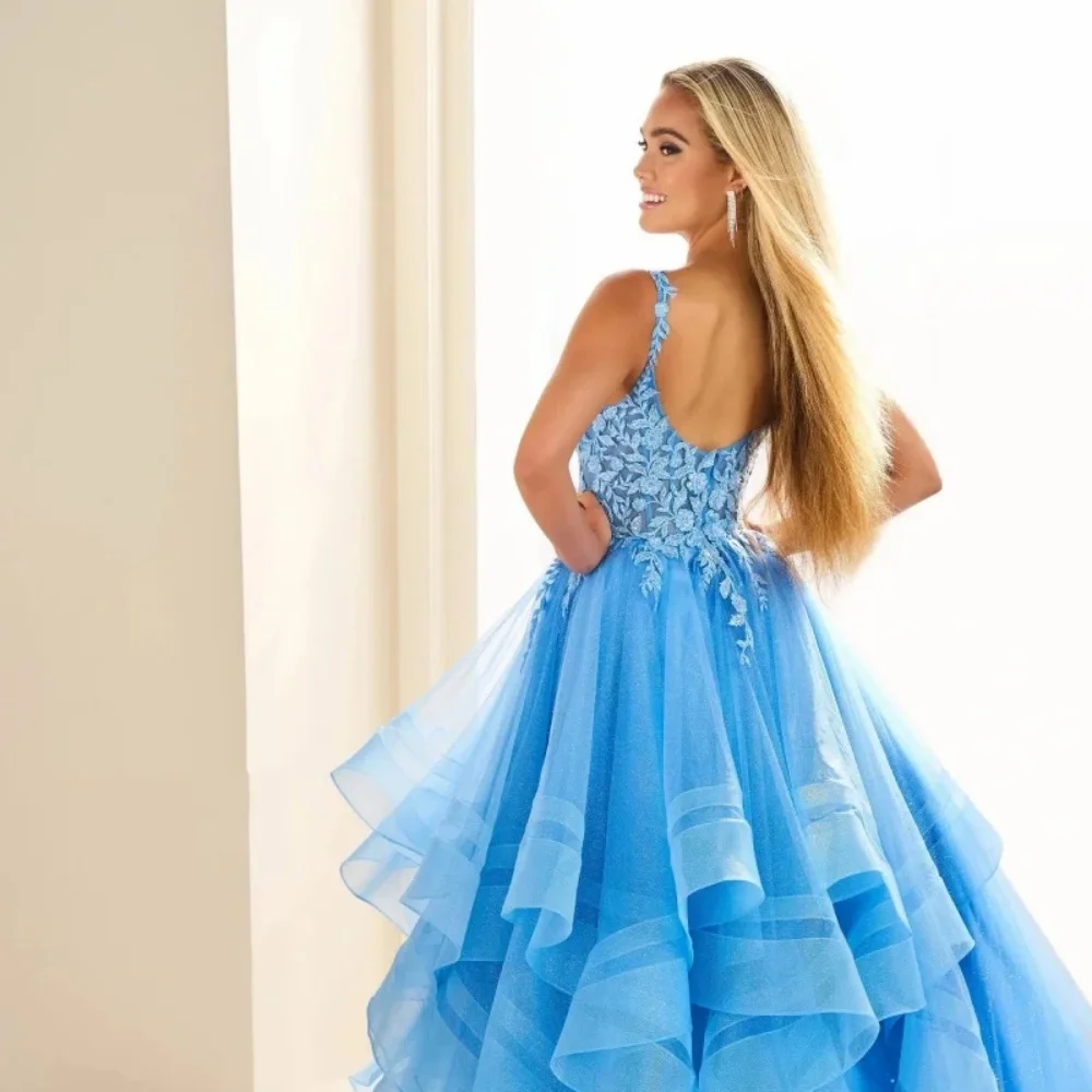 Sansa Dubai Spaghetti Strap A strati Ruffle Ball Gown Abiti da ballo Paillettes Personalizzato فساتmaveraPiano-lunghezza robes de soirée