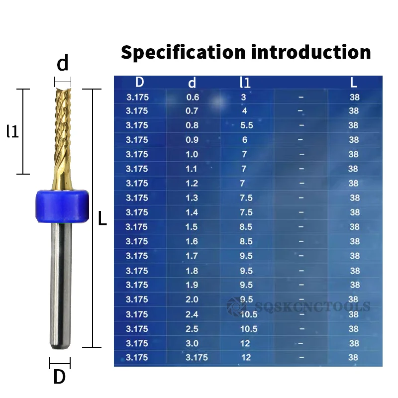 PCB Carbide Milling Cutter Set 0.6-1.5mm End Mill Bits 3.175mm Shank Crude Corn Milling Cutter For Circuit Board