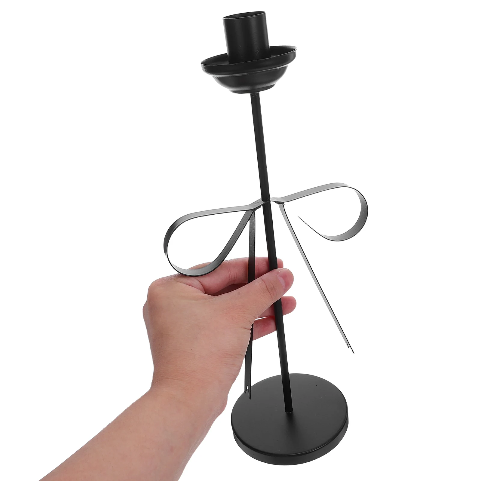 

Rustic Iron Bow Taper Holders Black Tabletop Candlestick Decoration For Wedding Centerpieces Holiday Home Decor Metal