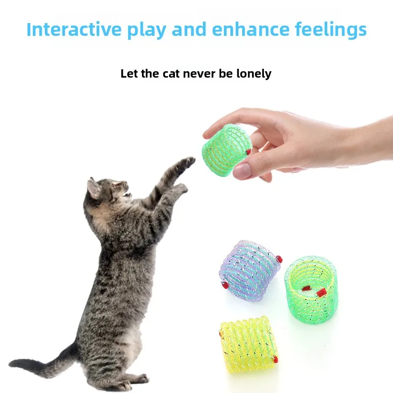 

Pet Cat Multi-colored Plastic Spring Self-hi To Relieve Boredom Cat Teaser Stick Beating Elastic Cat Toy Kitten Teaser Artifact