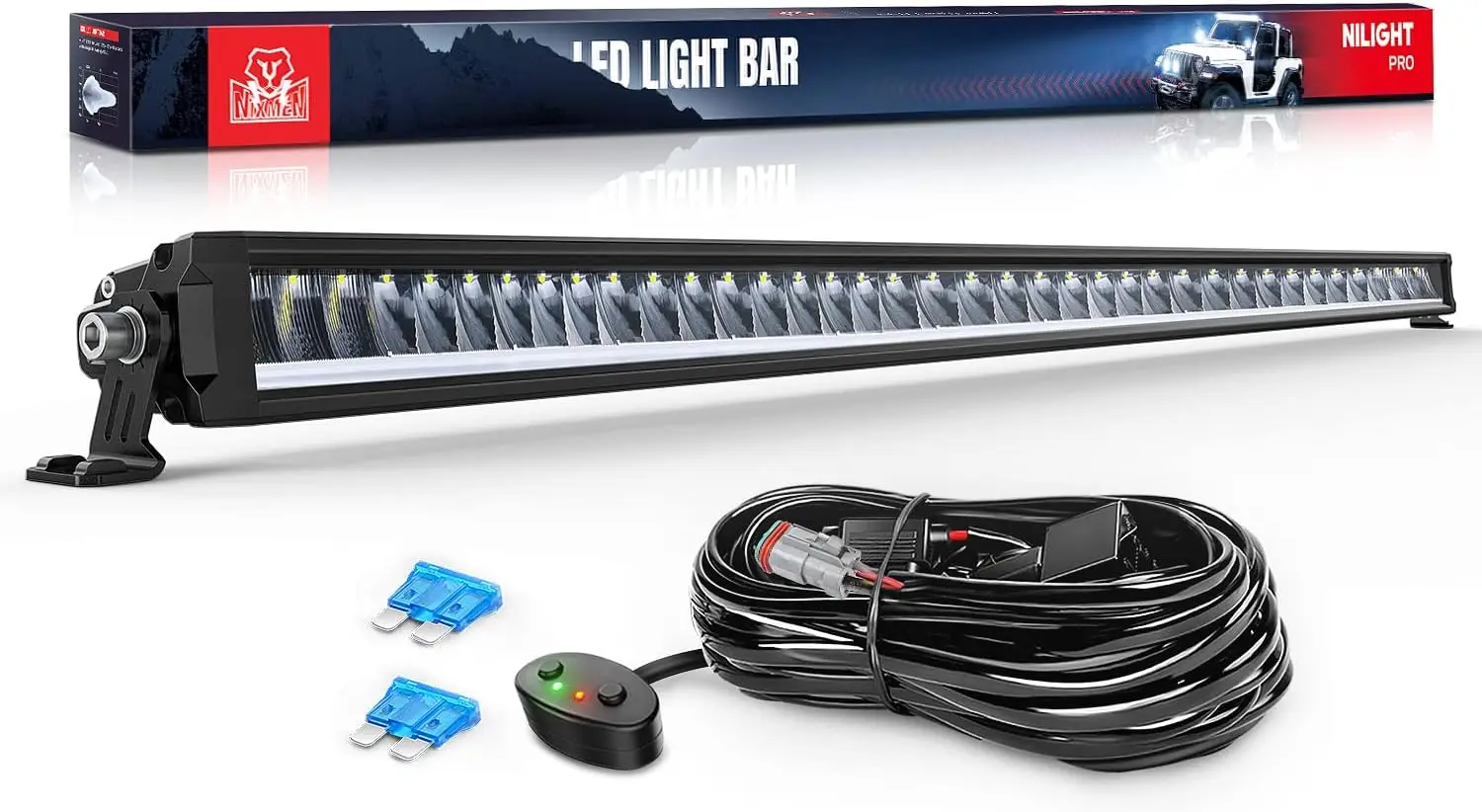 Single Row LED Light Bar 210W 21260LM Anti-Glare Flood Spot Combo DRL Offroad Slim Light Bar IP68 w/ 14AWG DT Wiring Kit for Pic