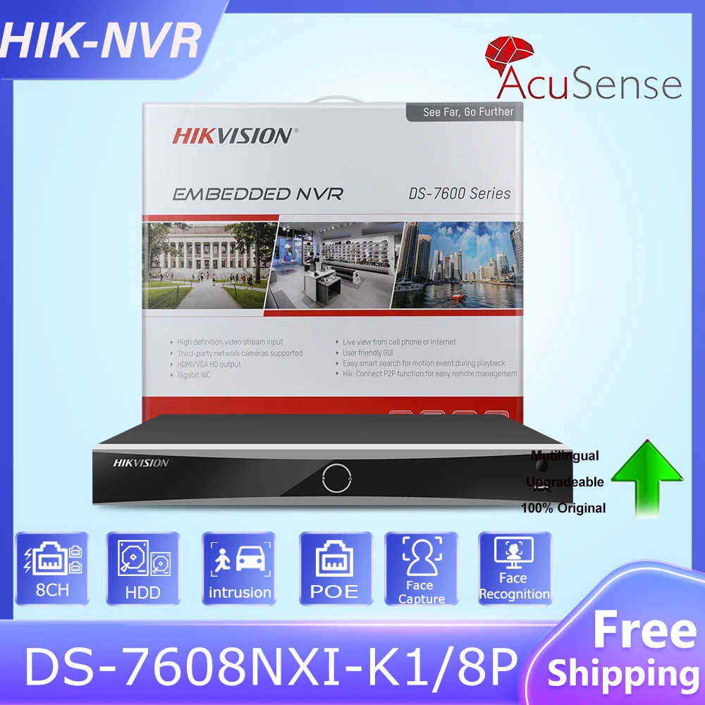 

HIKVISION 8CH 1U POE AcuSense 4K NVR DS-7608NXI-K1/8P Facial Recognition Smart Playback SATA Surveillance Video Network Recorder