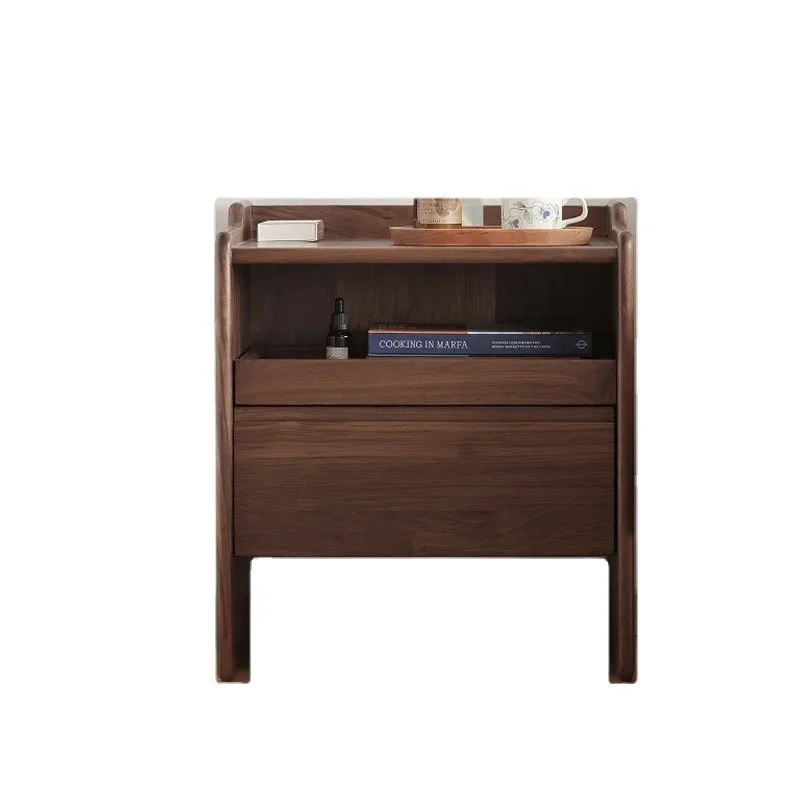 All solid wood black walnut Nordic bedside table small apartment minimalist multi-functional locker storage cabinet bedside