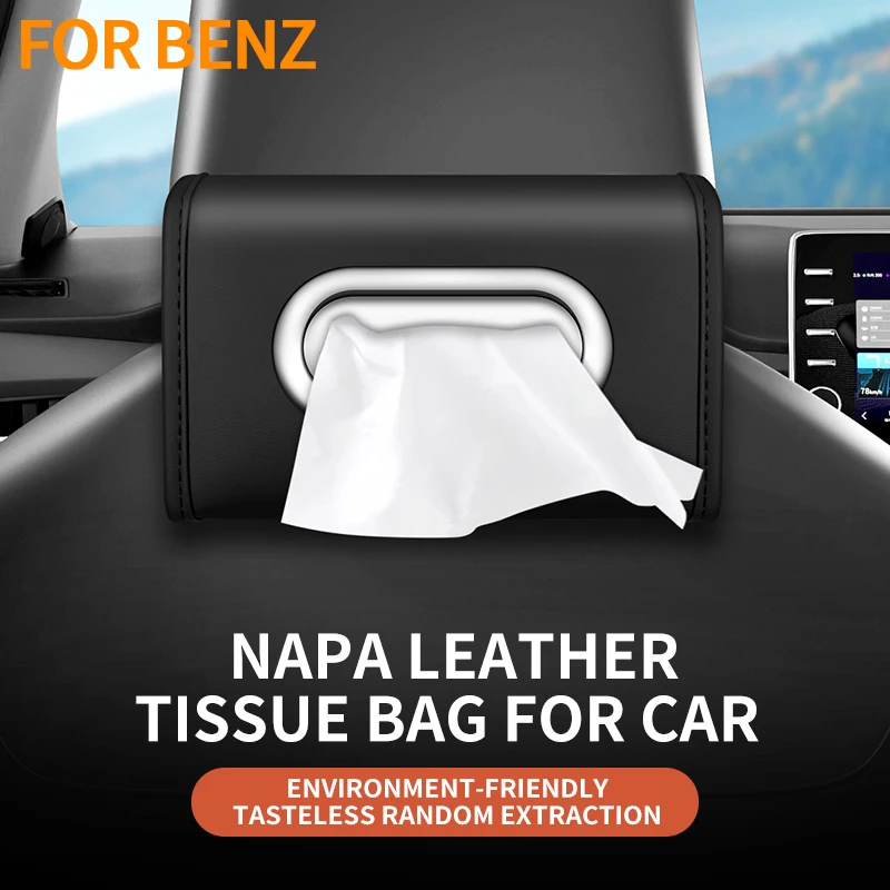 Hanging Premium Car Interior Tissue Box For Mercedes Benz GLE63 CLS63 GLC63 W204 AMG Large Capacity Tissue Organizer Bag view 3