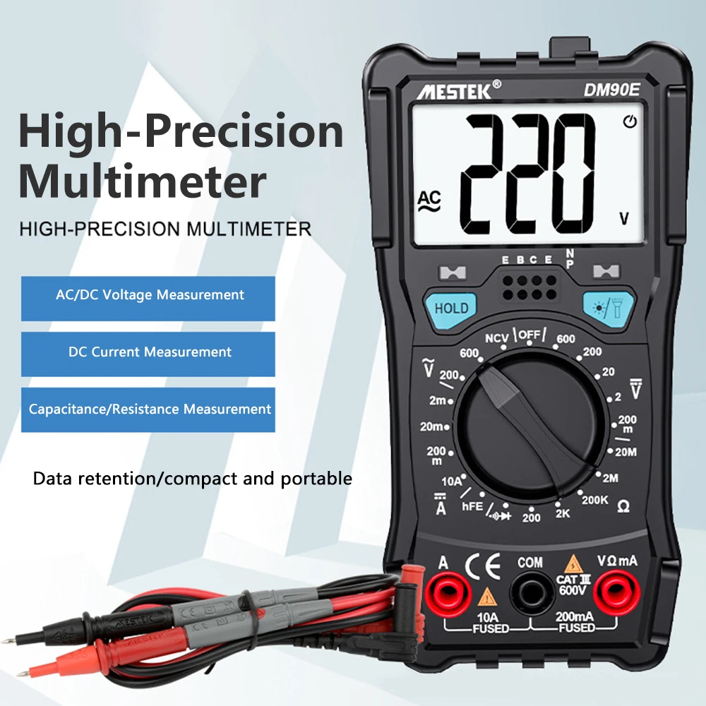 DM90A Mini Multimeters Digital Multimeter Auto Range Tester Backlight Multimetre 1999 Counts With Temperature Probe Multitester