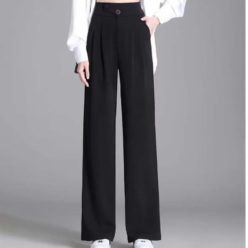 Korean Fashion Office Trousers For Women Spring Summer High Waist White Straight Stacked Pants Women's Trousers Y2k Streetwear