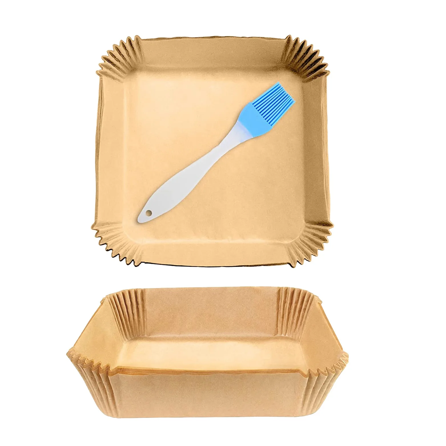 กระดาษ parchment หม้อทอด Air fryer 50ชิ้นพร้อมแปรงทาน้ำมันแผ่นหม้อทอด Air fryer กระดาษรองหม้อทอด Air fryer สี่เหลี่ยมขนาด6.3นิ้วแบบใช้แล้วทิ้ง