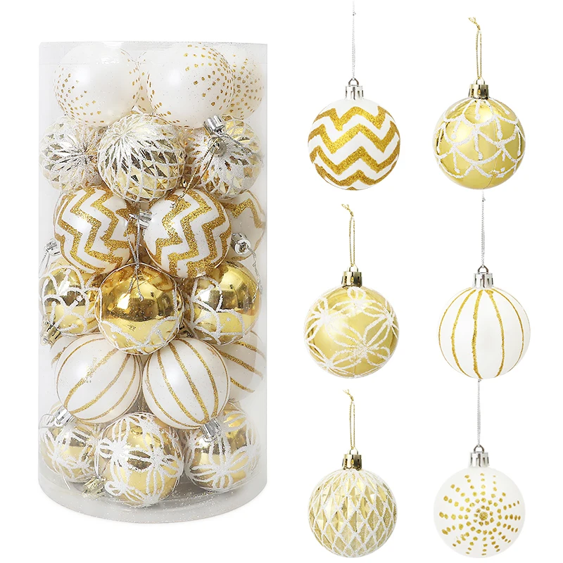 

30PCS Christmas Balls Ornaments Gold & White Painted Shatterproof Wedding Xmas Tree Hanging Pendant Home Navidad New Year Gifts