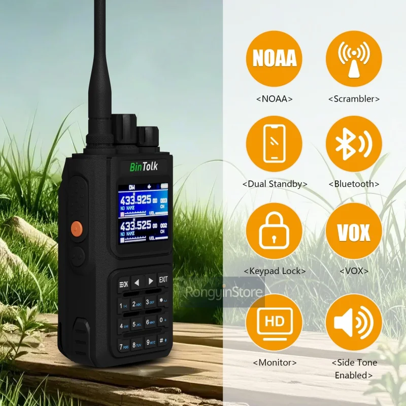 BinTolk BT8000 10W Walkie Talkie Bluetooth Noise Reduction Type-c Charger Portable Two Way Radio AM FM SOS 5600mAh High Capacity