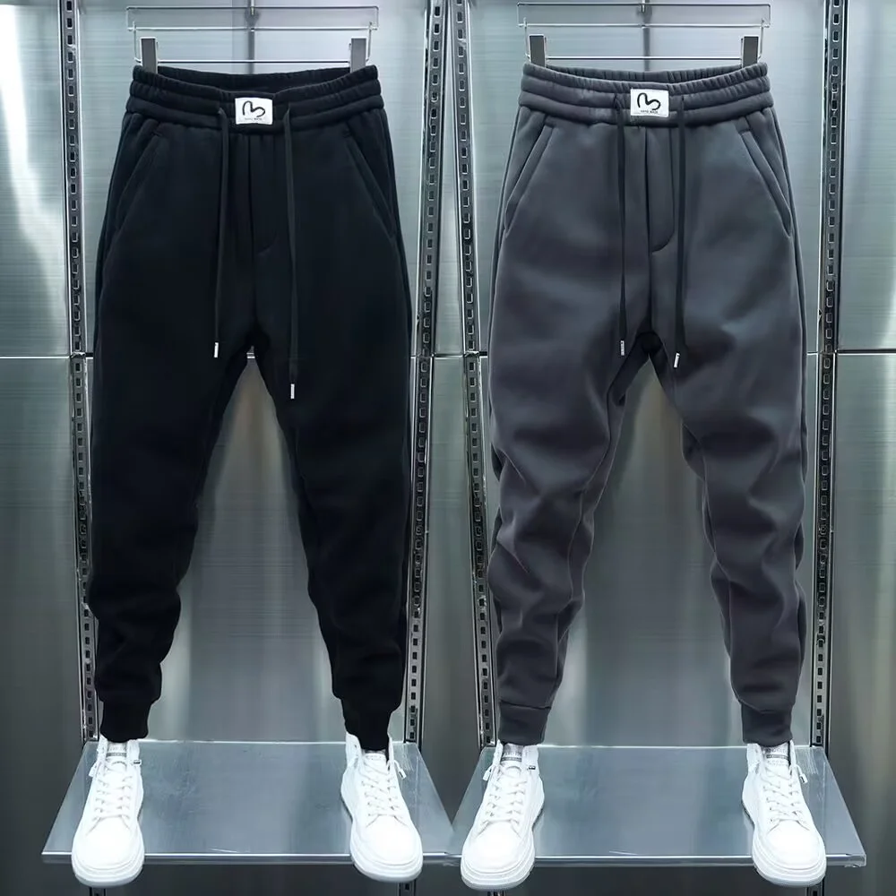 

Men's Sweatpants Solid Loose Fit Mens Sweatpant Winter Warm Fleece Joggers Pants Unisex Elastic Waist Track Pants Male Trousers