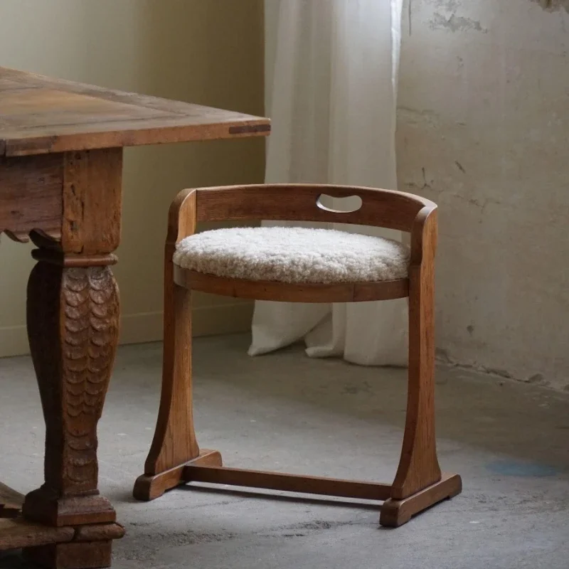 خمر وابي سابي نمط خشب متين ماكياج البراز مصمم جلد الخراف البراز الراحة النمط الفرنسي المنزل منخفضة الظهر البراز