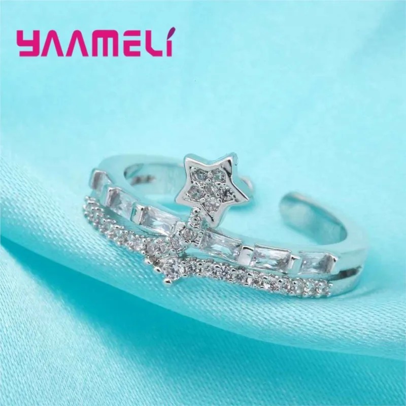 

Высокое качество кубический циркон CZ кристалл звезда кольцо для женщин регулируемый стерлингового серебра 925 пробы женские подарки на годовщину свадьбы