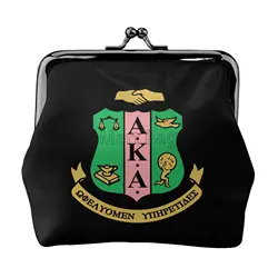 AKA Sorority Gift for Women Girl 1908 Pink Green Inspired Positive Mini Leather Coin Purse Small Kiss-Lock Closure Buckle Wallet