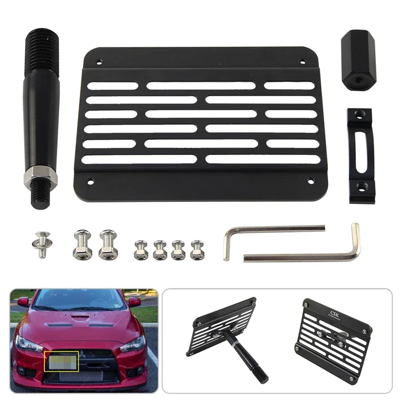 

Black Aluminum License Plate Mounting Bracket w/ Tow Hook for Mitsubishi Lancer EVO 10, EX, Ralliart 2008-2017