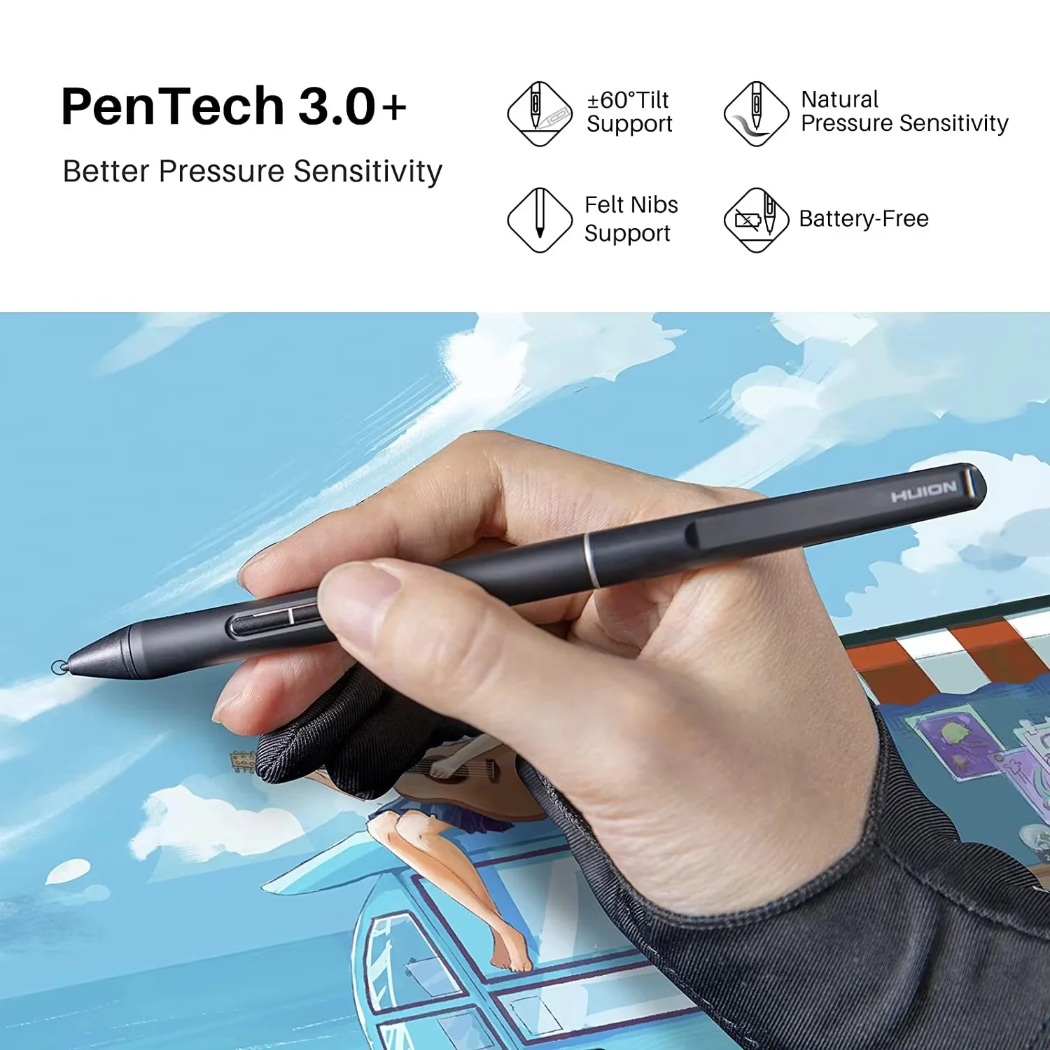 HUION PW550S Caneta sem bateria PenTech 3.0 Slim Stylus 9,5 mm de diâmetro para tablet gráfico Inspiroy 2 G930L Q630M Kamvas 22 Series