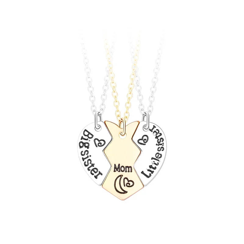 Lovecryst 3Pcs/set Family Suit Big Sister Little Sister Mom Necklace for Girls BFF Friendship Jewelry Gift