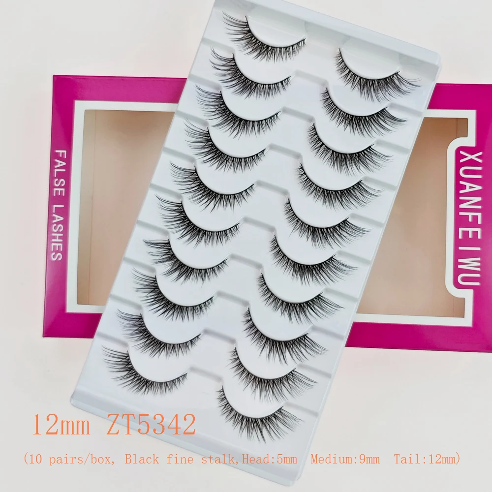 Diagonal Natural Fox-Style Eyelashes Short in the Front and Long in the Back, Cat-Eye Light Makeup, One-Piece Eyelashes