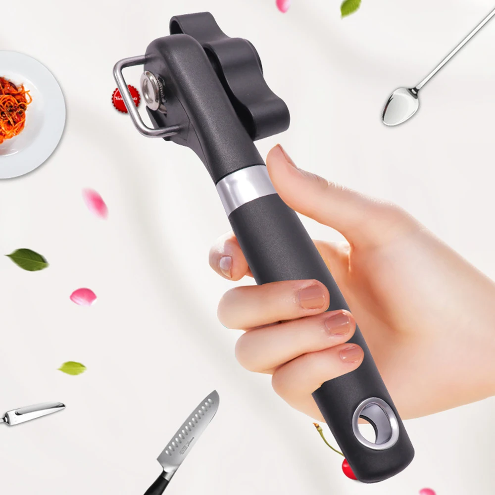 Abrelatas de corte seguro, abridor de latas de borde liso, herramienta de cocina profesional de plástico de mano para tapas de latas, utensilios de cocina