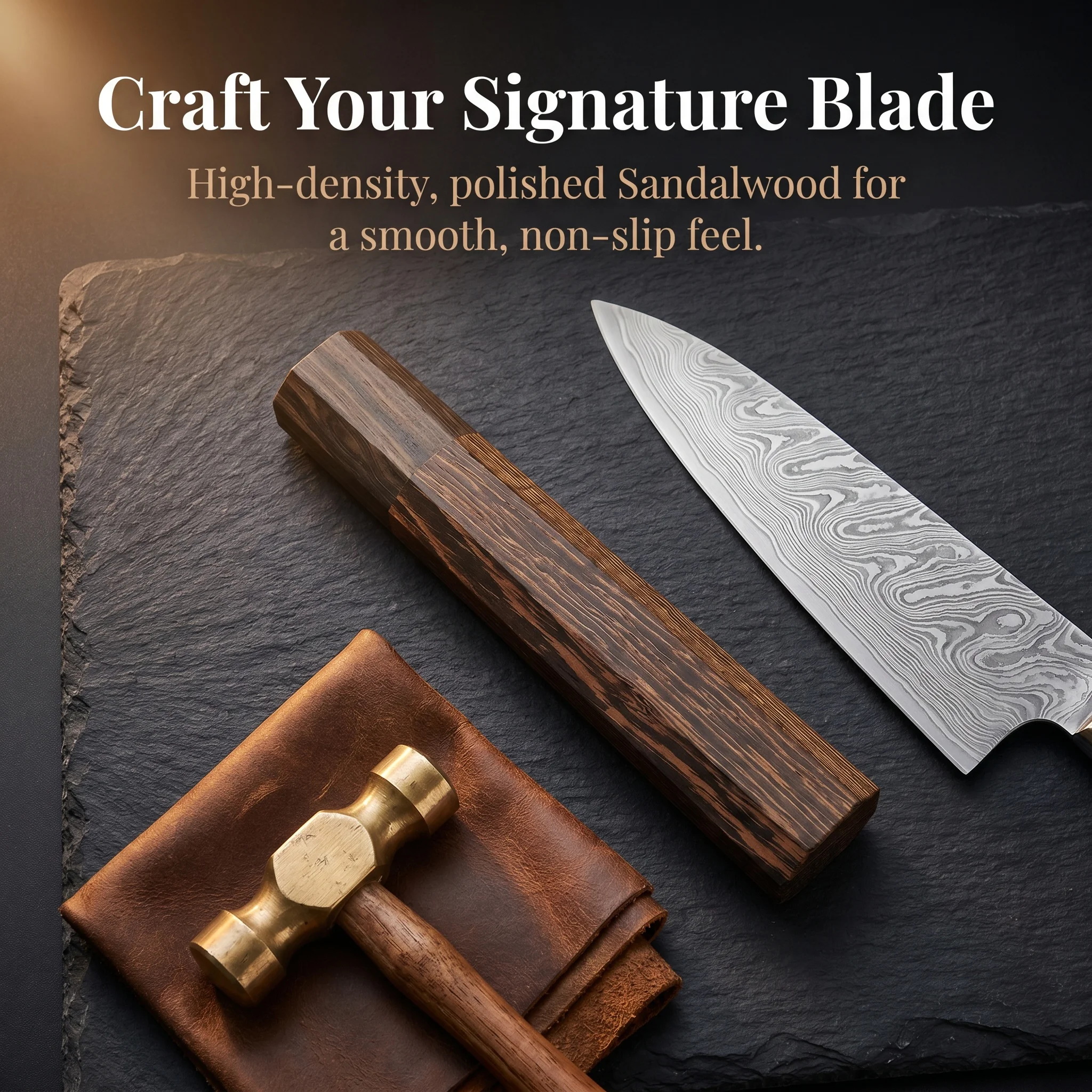 1Pc Wenge & Ebony Wood Octagonal Handle, DIY Blank Grip for Damascus Kitchen Knife