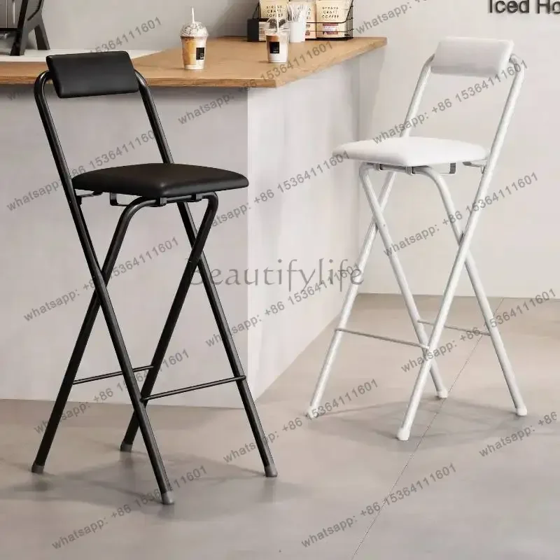 LJY White Back Support Bar Chair Metal Iron Foldable Upholstered Design Bar Chair Dining Island Luxury Krzeslo Barowe Furniture