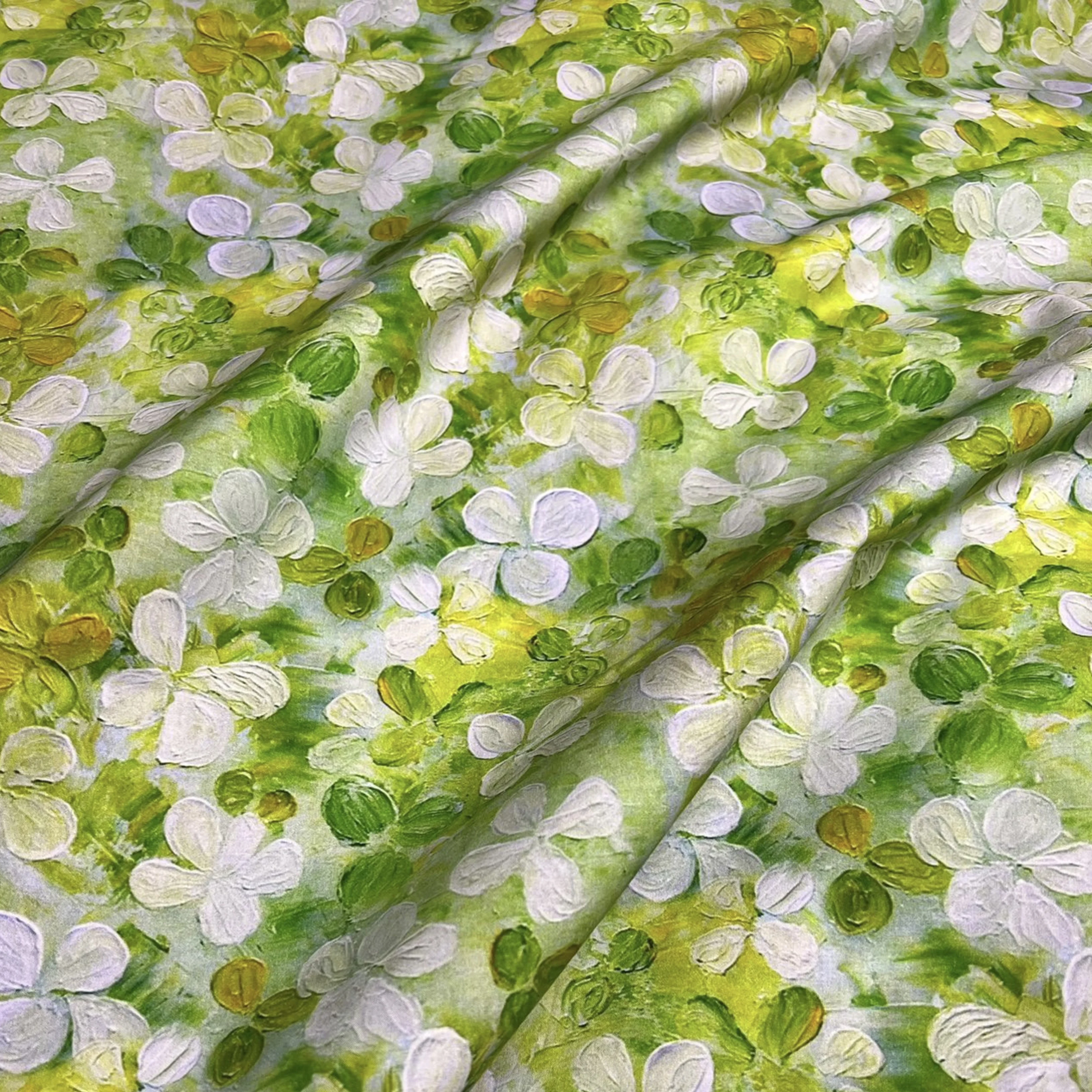 Oil Painting Four-leaf Clover 100% Cotton 60S Original Design Fabric Digital Printing for Sewing Cloth Dresses Skirt Kids Design