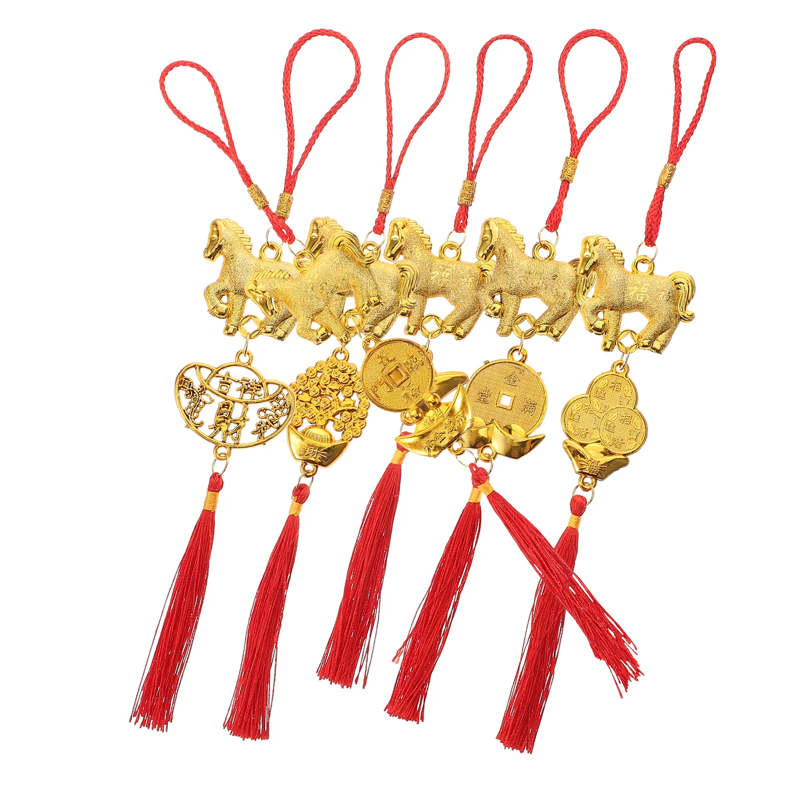 

6pcs Year Of Horse Tassel Pendants 2026 Chinese New Year Decorations Feng Shui Horse Pendant For Car Rearview Mirror Spring