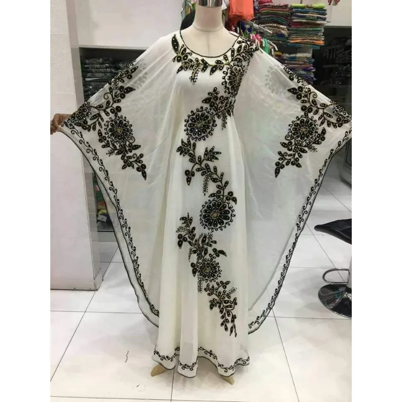 

White Moroccan Dubai Kaftans Farasha Abaya Dress Very Fancy Long Gown Fashion Trend