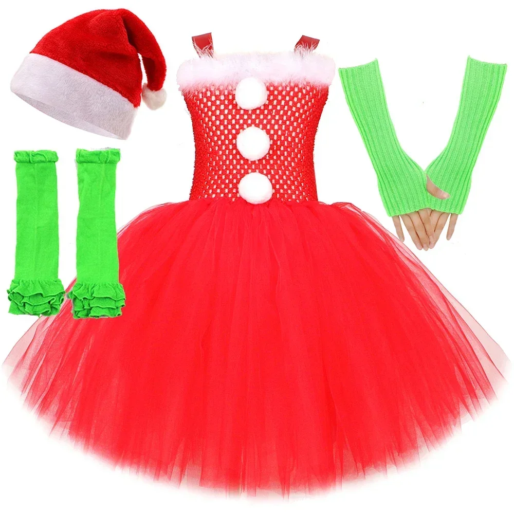 Christmas Snowman Tutu Dress Girls Grinch Christmas Tutu Dress for Kids Xmas New Year Outfit Children Father Christmas Clothes