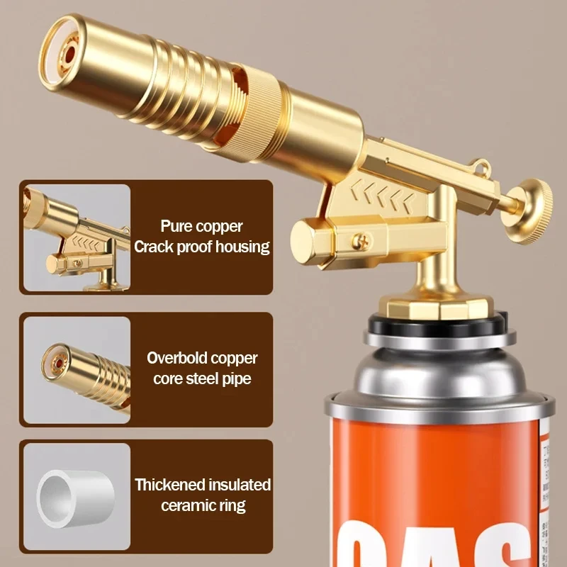 Copper Welding Gas Torch Portable Flame Gun Butane Burner Outdoor Camping BBQ Flamethrower Welding Equipment Kitchen Lighter