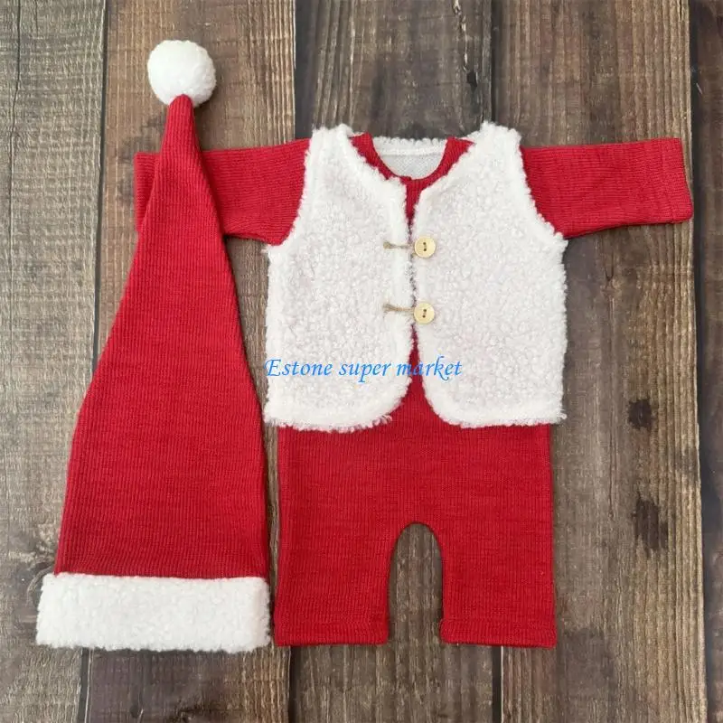 090B 3 قطع لحديثي الولادة سانتا التصوير الدعامة مجموعة لمدة 0-3 أشهر لينة تنفس البوليستر الطفل عيد الميلاد التقطت الصور الزي