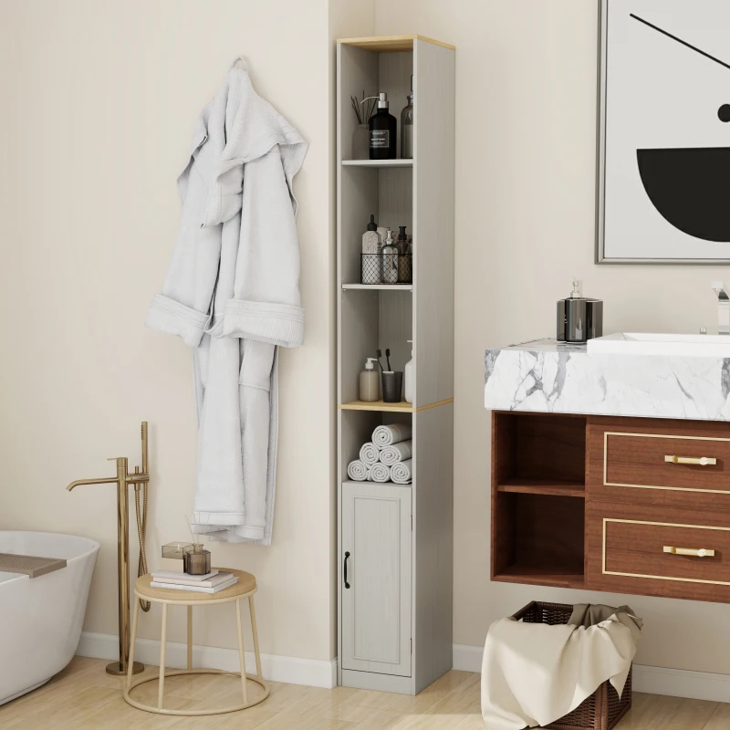 

72" Tall Slim Storage Cabinet, 6-Tier Narrow Freestanding Bathroom Cabinet with 1 Door and 2 Adjustable Shelves, Bookcase Dis
