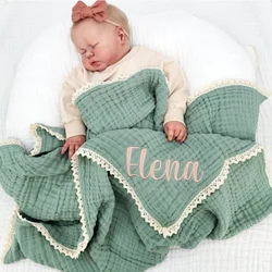 Personalized Baby Six-layer Gauze Cotton Thread Lace Blanket Swaddle Towel Baby Stroller Blanket Bath Towel  Wind Photo Blanket