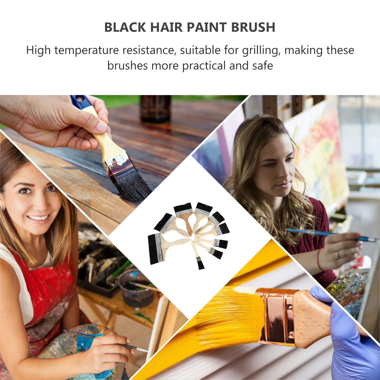 

9pcs Paint Brushes Assorted Oil High Temperature Resistance Durable Wood Handle Multi-functional Grilling Soft Bristle Brush