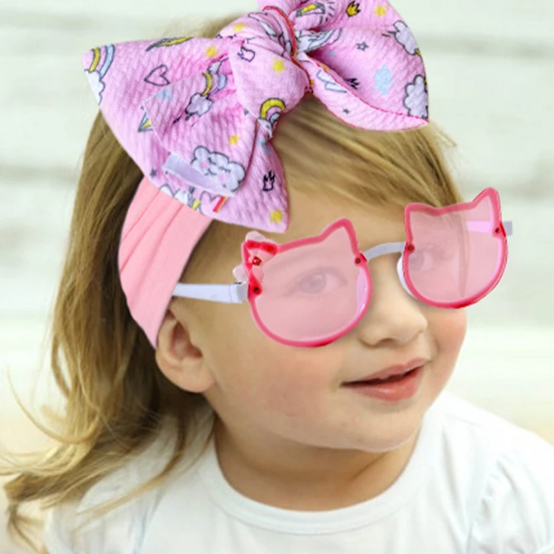 2 Pcs/Set New Children Lovely Cat Ear Polarized Sunglasses UV400 Colors Floral Wide Bowknot Hairbands Set Kids Hair Accessories