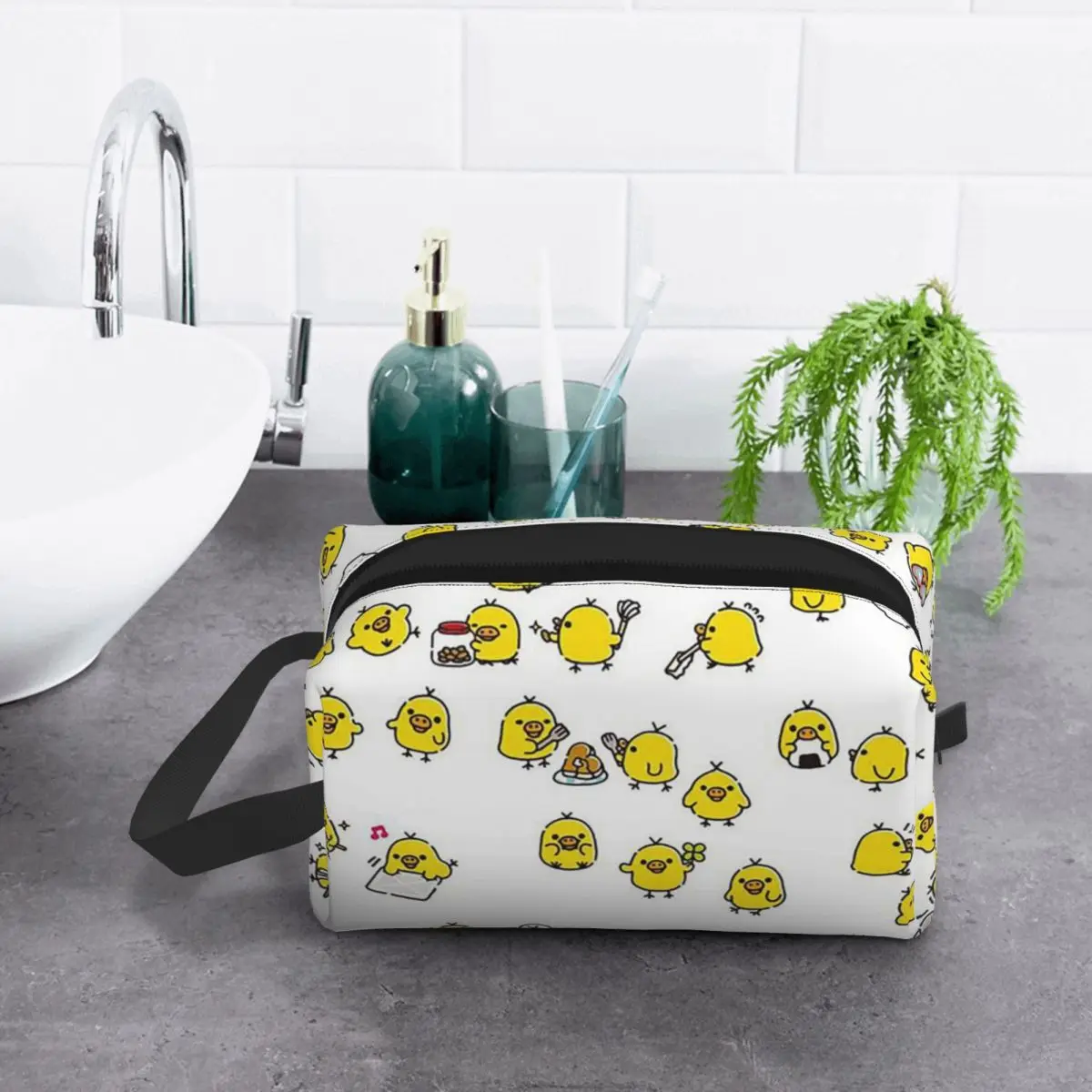 

Cute Kiiroitori Rilakkuma Makeup Bag Cosmetic Organizer Storage Dopp Kit Toiletry Cosmetic Bag for Women Travel Pencil Case