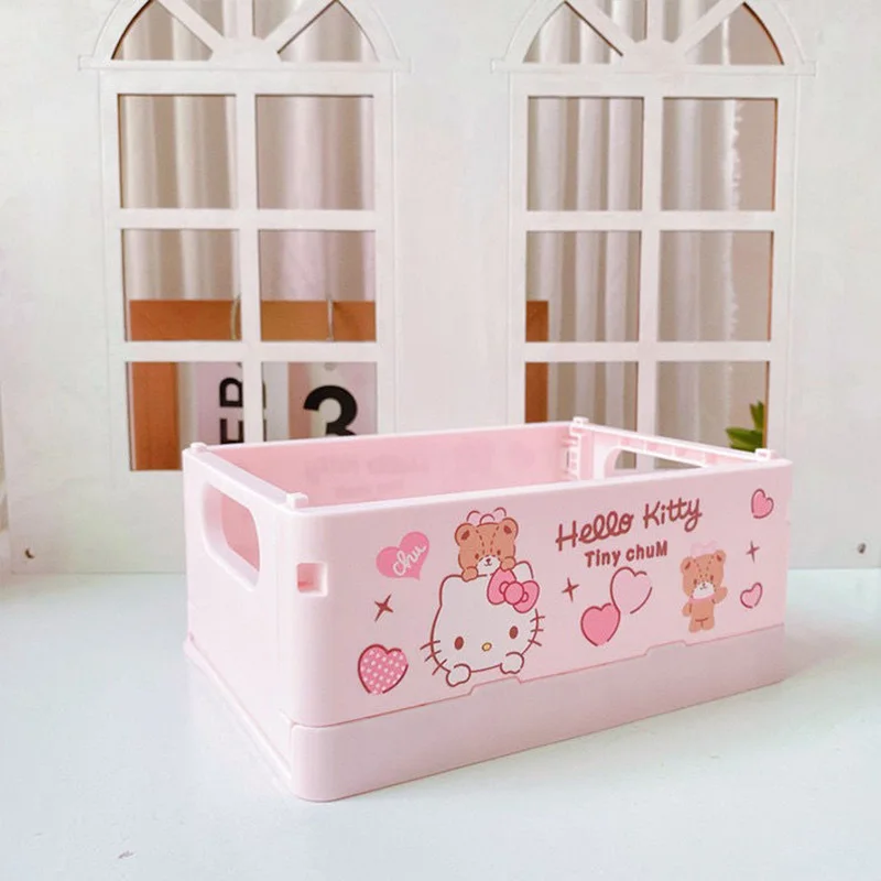 

Sanrio Hello Kitty Kuromi Anime Kawaii Desktop Mini Folding Storage Box Cute Cartoon My Melody Hand Ledger Basket Student Gifts