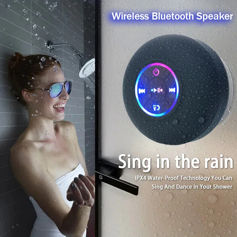 Wireless Bluetooth Speaker LED IPX4 Waterproof Loudspeaker Outdoor Bathroom Large Suction Cup Portable Mini Stereo Sound Box