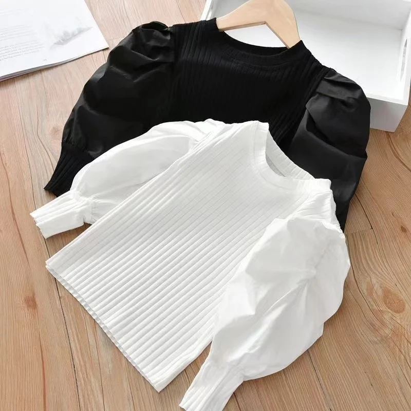 

Girls Puff Sleeve T-shirt Spring 2023 New Children's Fashion Long Sleeve T-shirt Baby Wearing Knitwear Kids Girl Bottoming Shirt