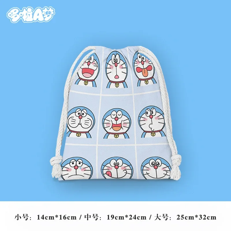 โดราเอมอนกระเป๋าเชือกผูกกระเป๋าผ้าน่ารักกระเป๋าการจัดเก็บของเบ็ดเตล็ดกระเป๋า tas kosmetik การ์ตูนอะนิเมะแบบพกพาถุงซักผ้าของขวัญสำหรับเด็ก