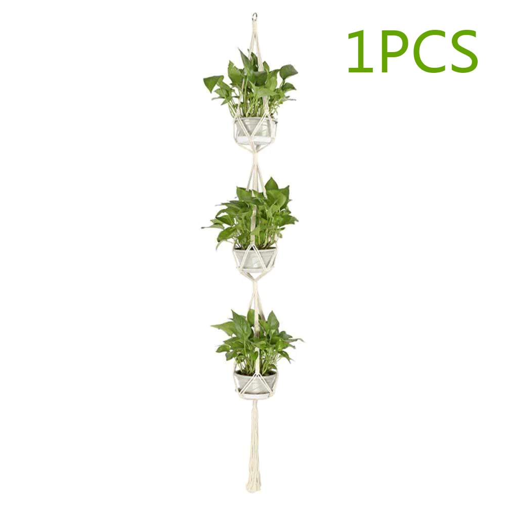 Macrame Plant Hanger Rope Indoor Wall/Window Hanging Flower Pot 3-Layer Hanging Plant Holder Decorative Flower Pots Holder Ropes