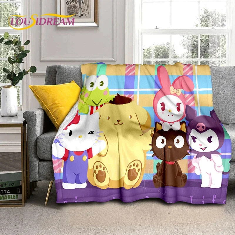 29 Style Cute Kuromi Cartoon Sanrio Cat Blanket,Flannel Soft Throw Blanket for Home Bedroom Bed Sofa Picnic Office Kid Gift Girl