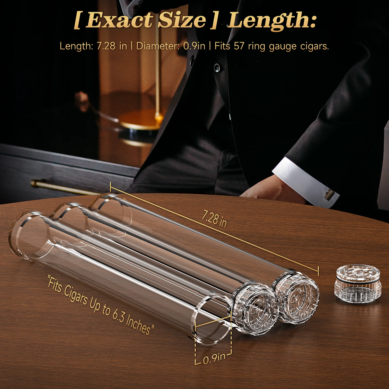 Travel Cigar Tube, Portable Cigar Case Box for 3 Cigars, With Humidifier, Airtight Seal, Cigar Gift for Men