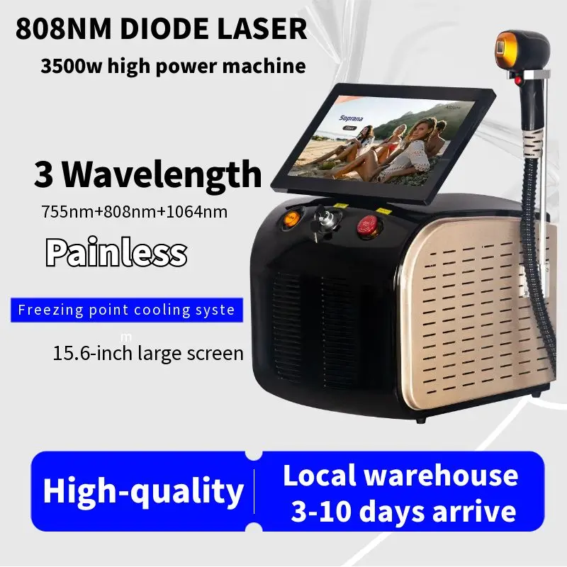 

ICE 808nm Diode Laser Hair Removal 3 Wavelengths 755nm 808nm 1064nm Painless Permanent Epilator 3500W High Power For Home Salon