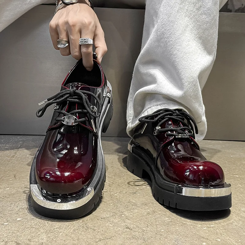 

2026 British Style Men's Thick-soled Heightening Multi-color Casual Sneakers Dress Leather Derby Shoes