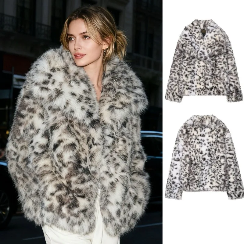 

Элегантная шуба из искусственного меха, женская шуба с леопардовым принтом в европейском и американском стиле, модный и модный дизайн, топ